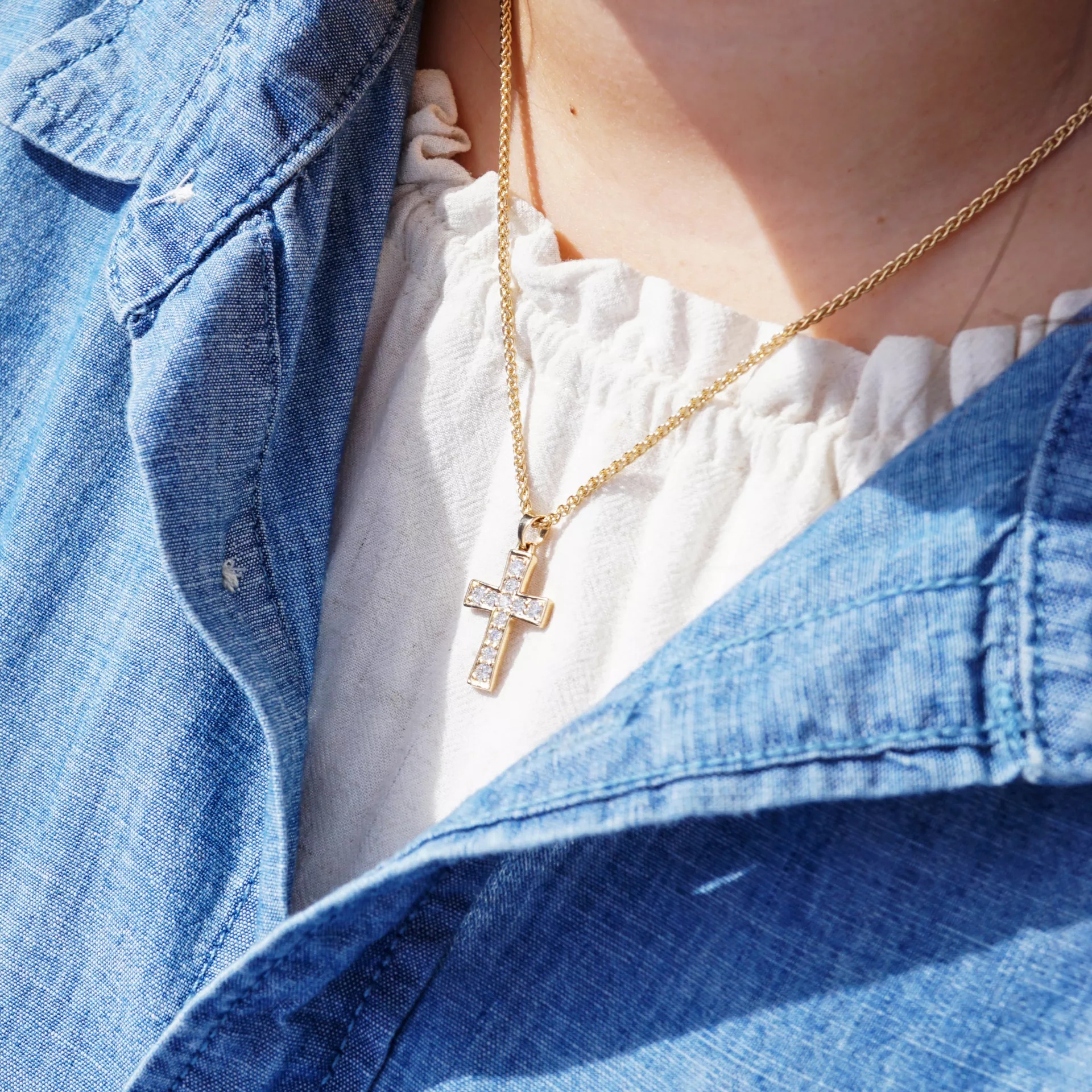 Plain Latin Cross Pendant with Diamonds - Image 2