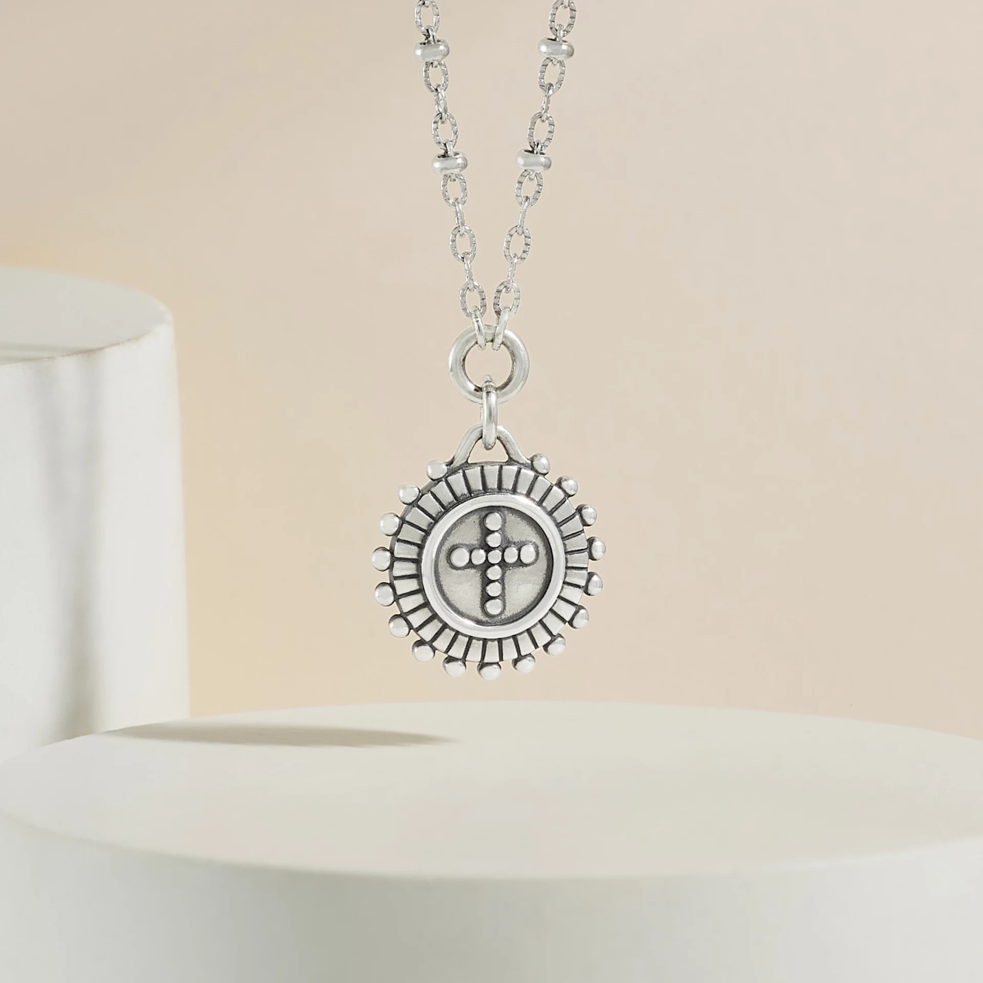 Delicate Beaded Cross Medallion Necklace - Image 3